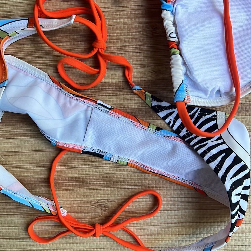 Three Piece Bikini Swim Set With Zebra Print - Picture 9 of 12